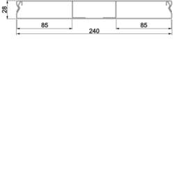 Τομές Προϊόντος - Πλήρεις Διαστάσεις καναλιού 240 x 28mm - 3 τμημάτων Βάση και καπάκι φύλλο inox